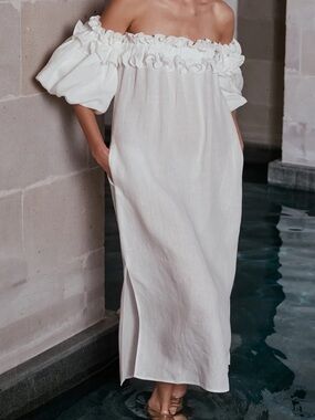 Piece of White Karla Dress Linen Midi Ruffle NWT S